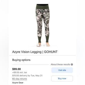 NWOT AZYRE vision leggings size large, soft comfortable, big pocket in waistband